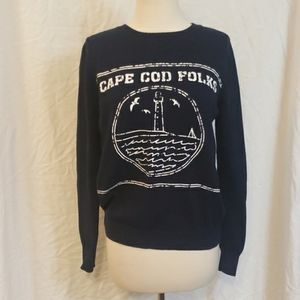 SI-IAE CAPE CODE FOLKS LIGHTHOUSE SWEATER NAVY & WHITE DISTRESSED LOGO M